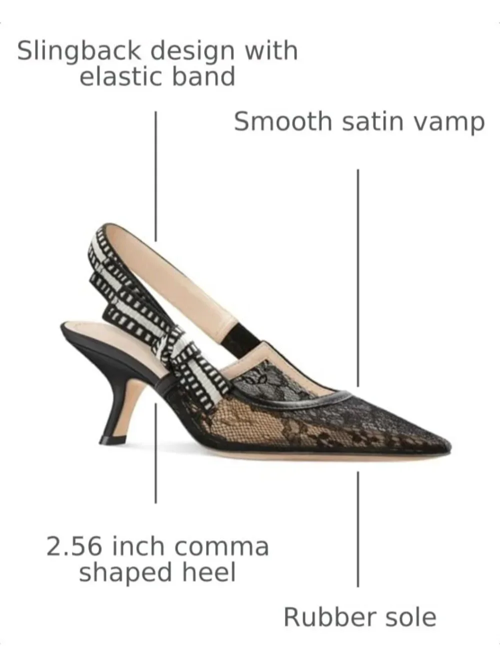 Women's Mesh Black Slingback Kitten Heels Closed Pointed Toe Bowknot Knitted